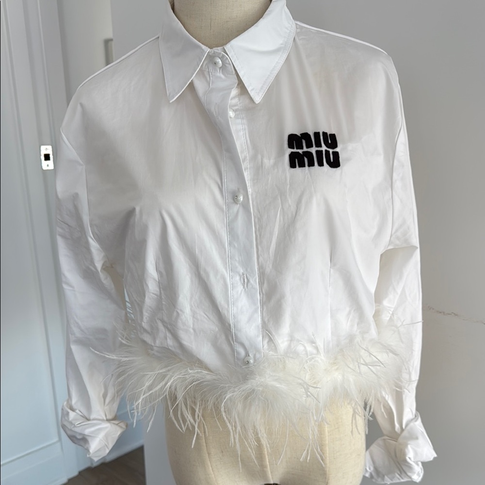 Miu Miu White Shirt with Feather Detail